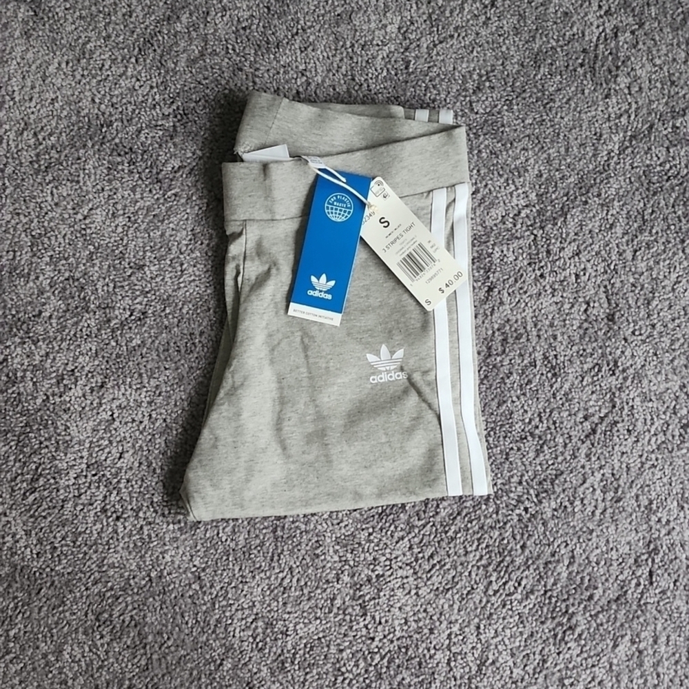 Adidas Gray Leggings with White Stripes